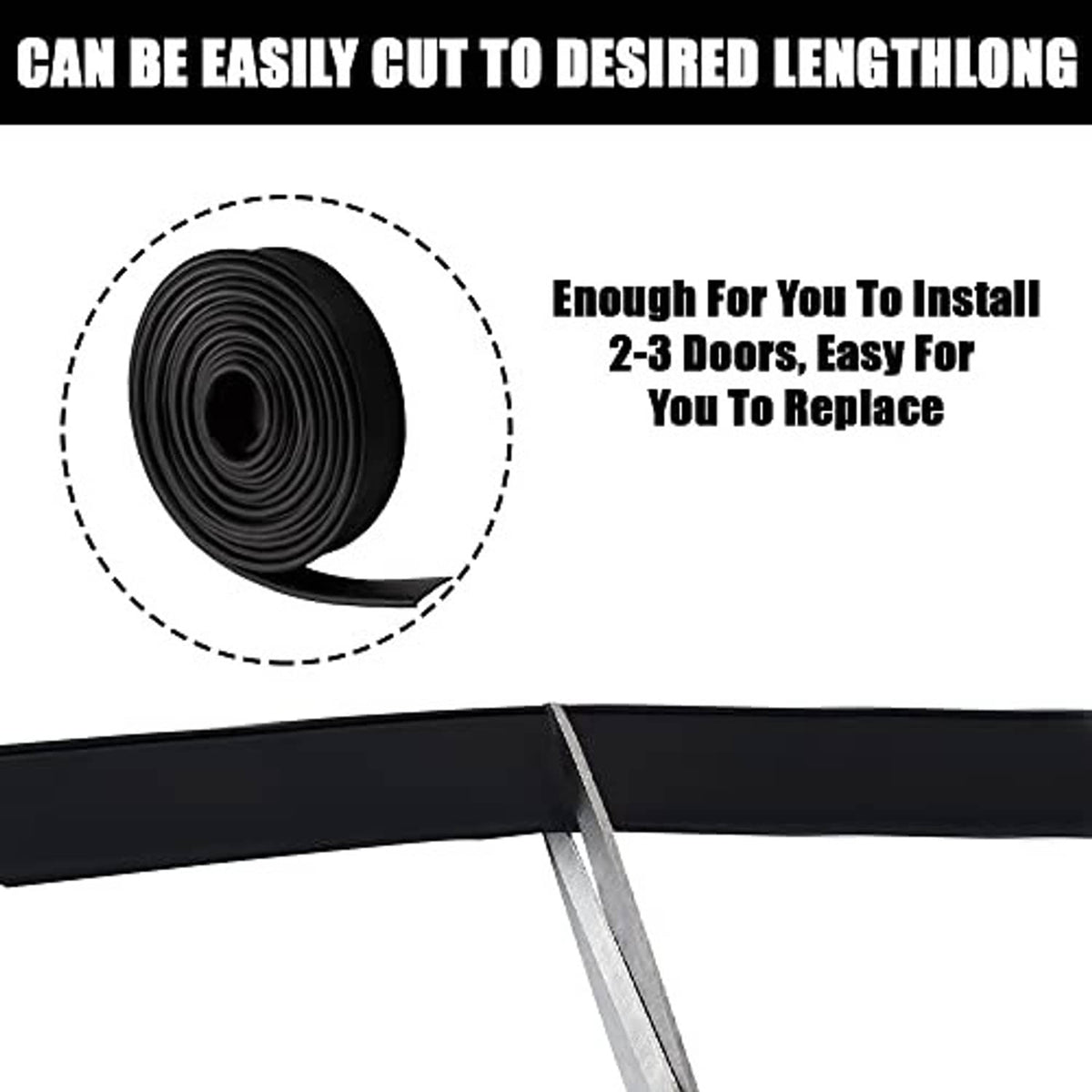Black shower door bottom seal strip, cut-to-length flexible rubber strip