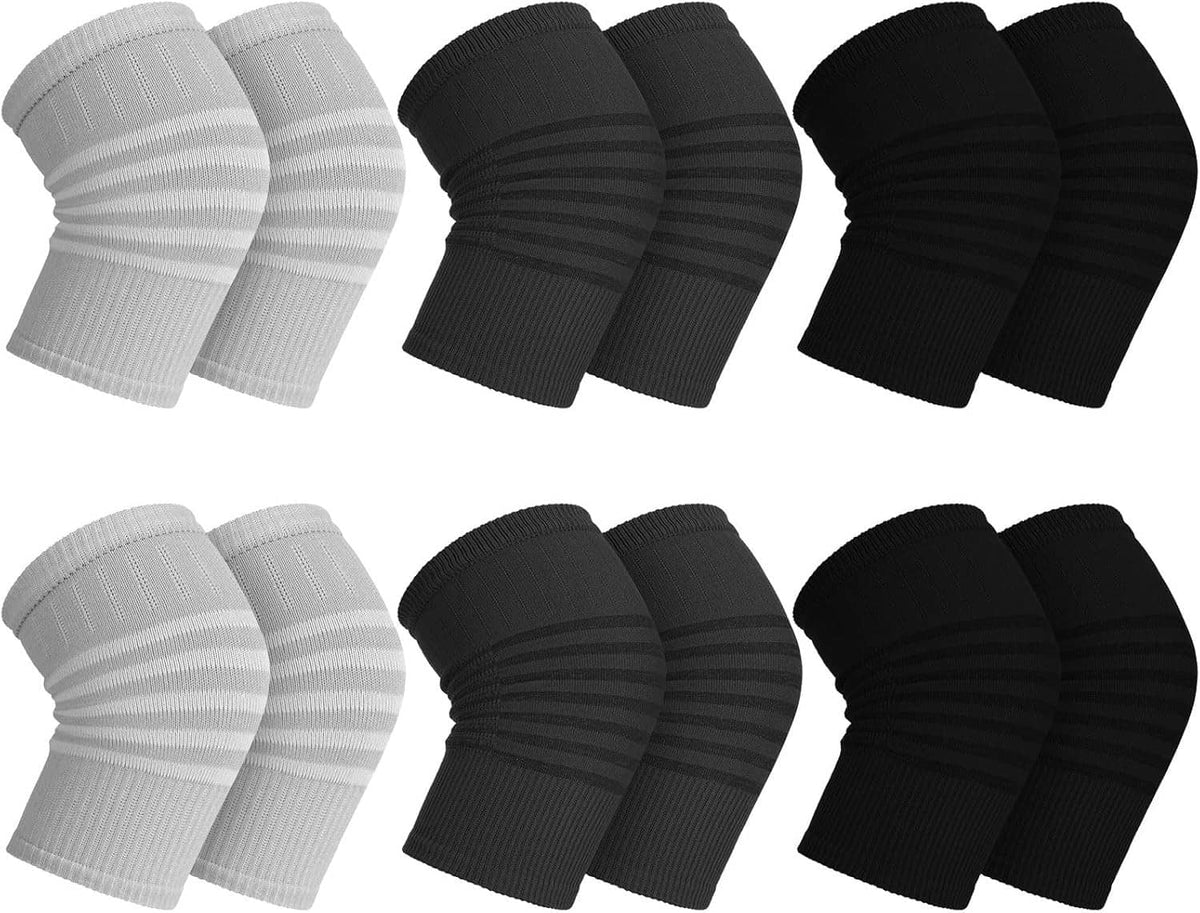 Knee warmers set: 6 pairs knit knee sleeves, white and dark colors, ribbed cuff
