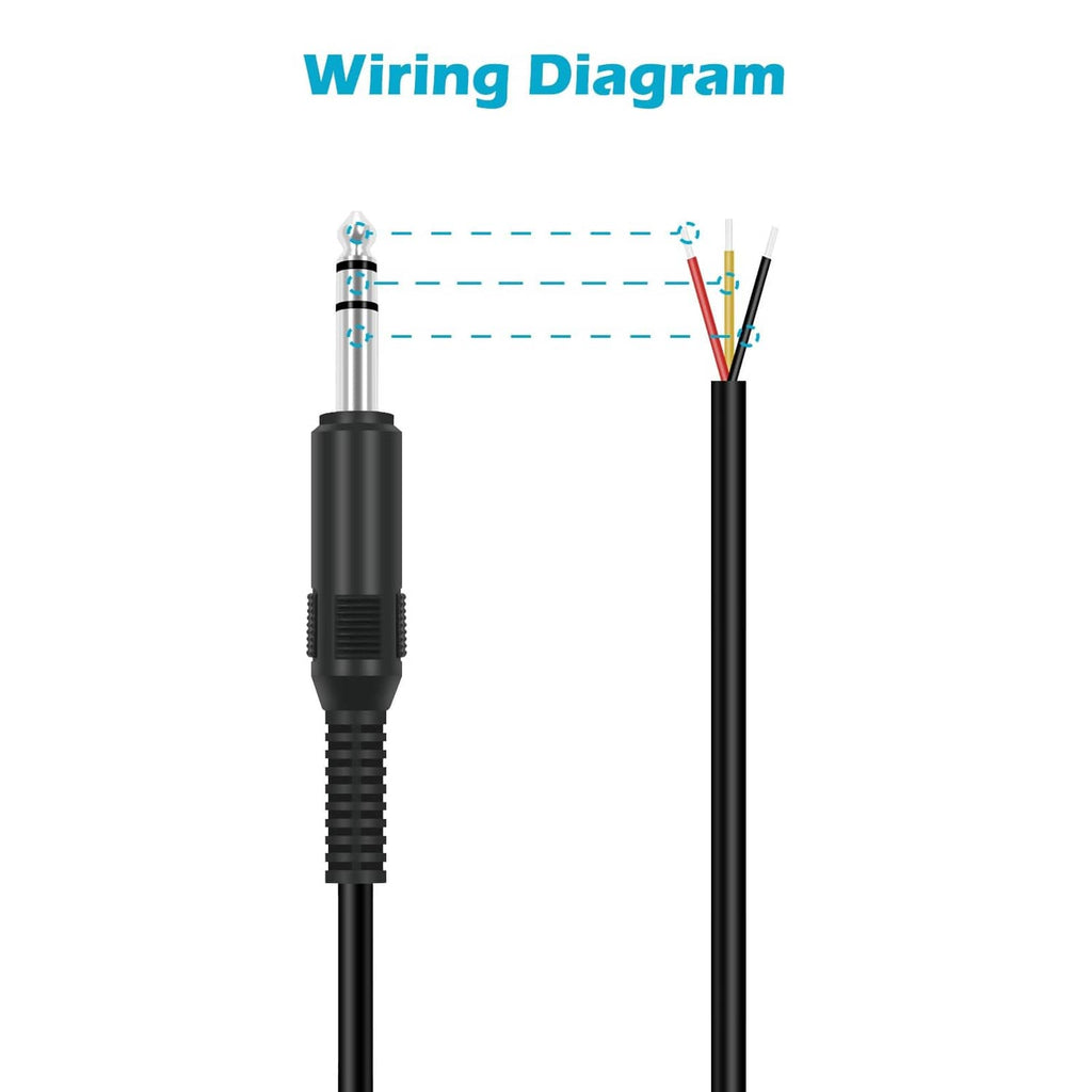 Black 6.35mm 1/4-inch plug with exposed speaker wire leads and color-coded strands