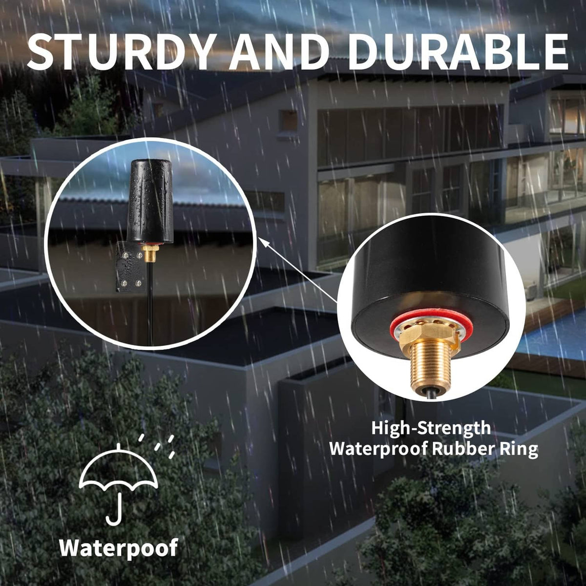 Outdoor black WiFi antenna with rubber ring base for weather resistance
