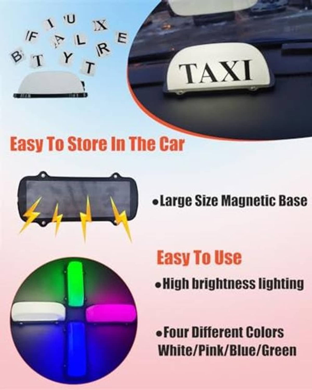 White roof sign light mounted on car roof with magnetic base