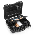 Black lockable smell proof storage case with open mesh lid and foam compartments