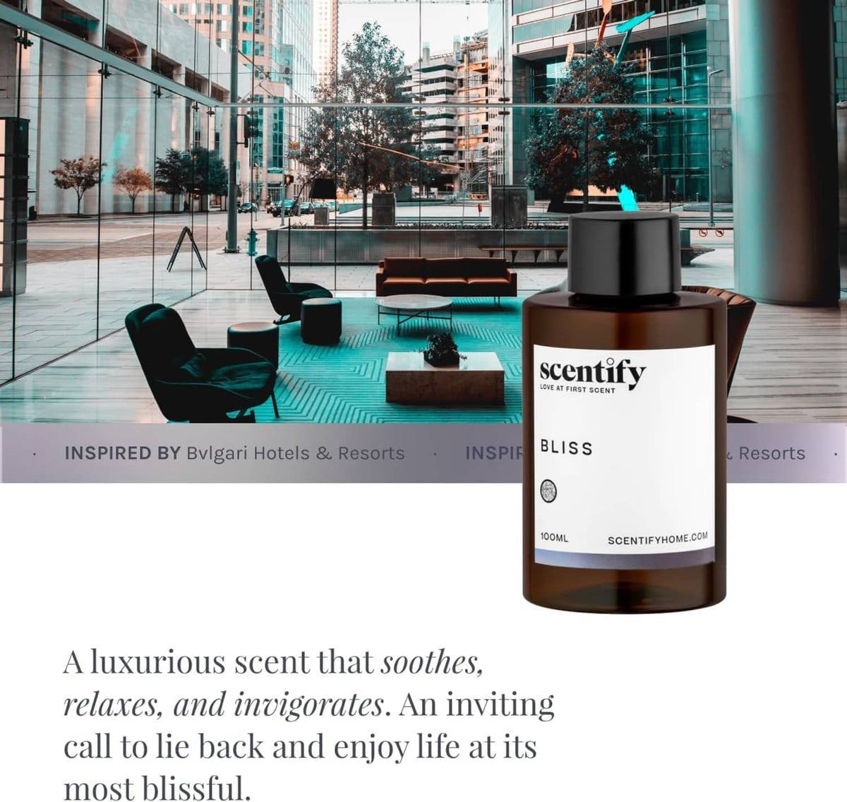 Bliss scentify oil refill bottle, 100 ml, displayed with open space interior