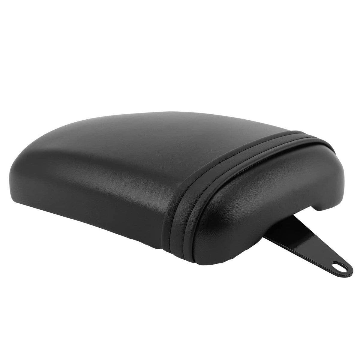 Black passenger seat pad with mounting bracket for motorcycle