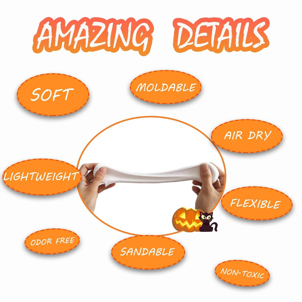 White moldable foam clay strip held by hand, air-dry sculpting material