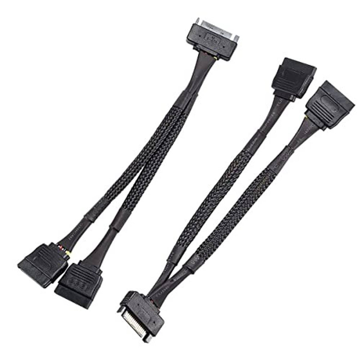 SATA power splitter cable set with braided black leads and multiple SATA-style power plugs