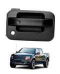 Exterior front door handle, matte black plastic with recessed grip opening
