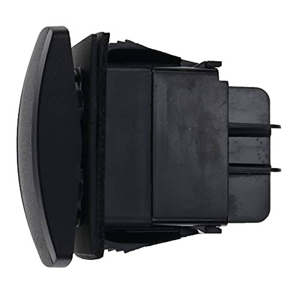 Black 48V forward/reverse rocker switch, side view showing snap-in housing and terminals.