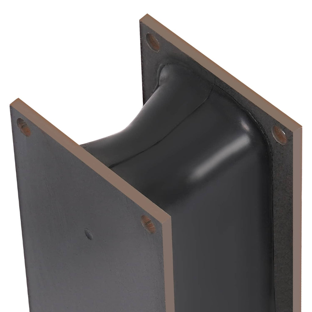 Rubber shock mount isolator corner close-up showing molded rubber curve