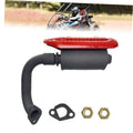 Go-kart exhaust muffler kit with black pipe, red heat shield, gasket, and mounting nuts
