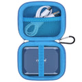 Blue hard EVA SSD carry case with open mesh pocket and elastic divider