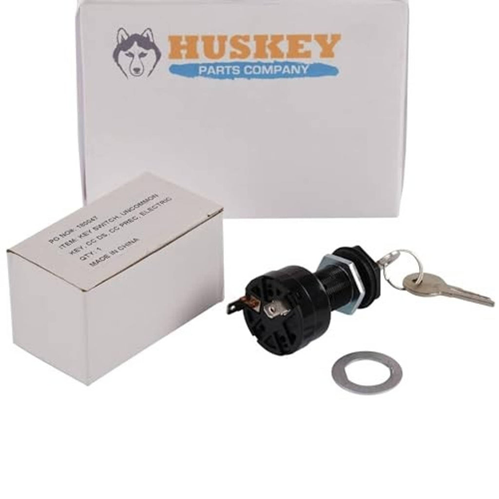 Golf cart ignition key switch with keys, O-ring, and HUSKEY package label