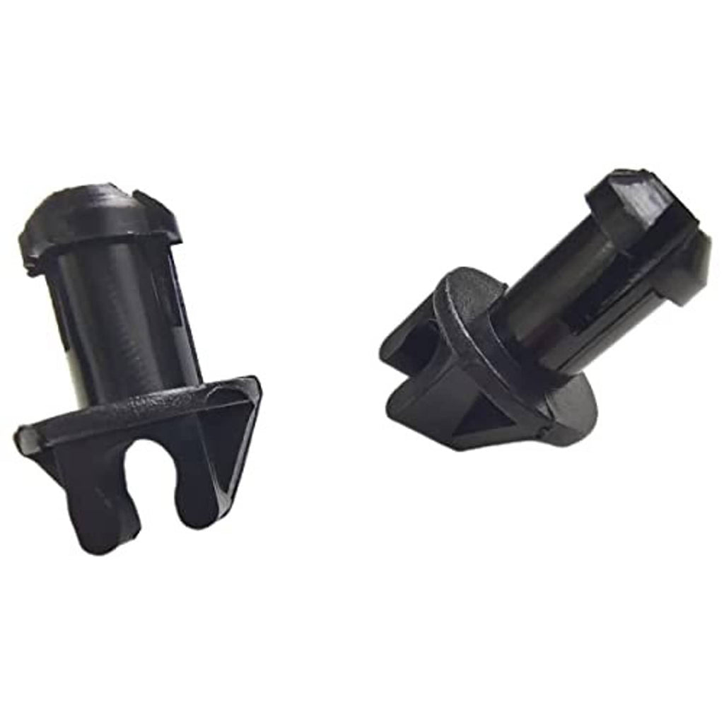 Throttle linkage swivel bushing, black plastic clip with metal insert, angled view