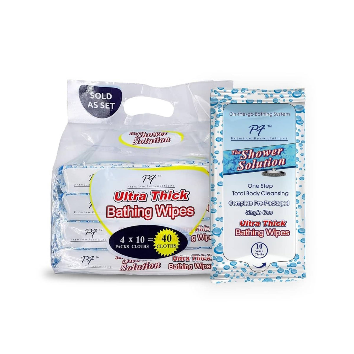 Ultra Thick Bathing Wipes pack with 4 x 10 = 40 wipes count and 9-inch wipe size