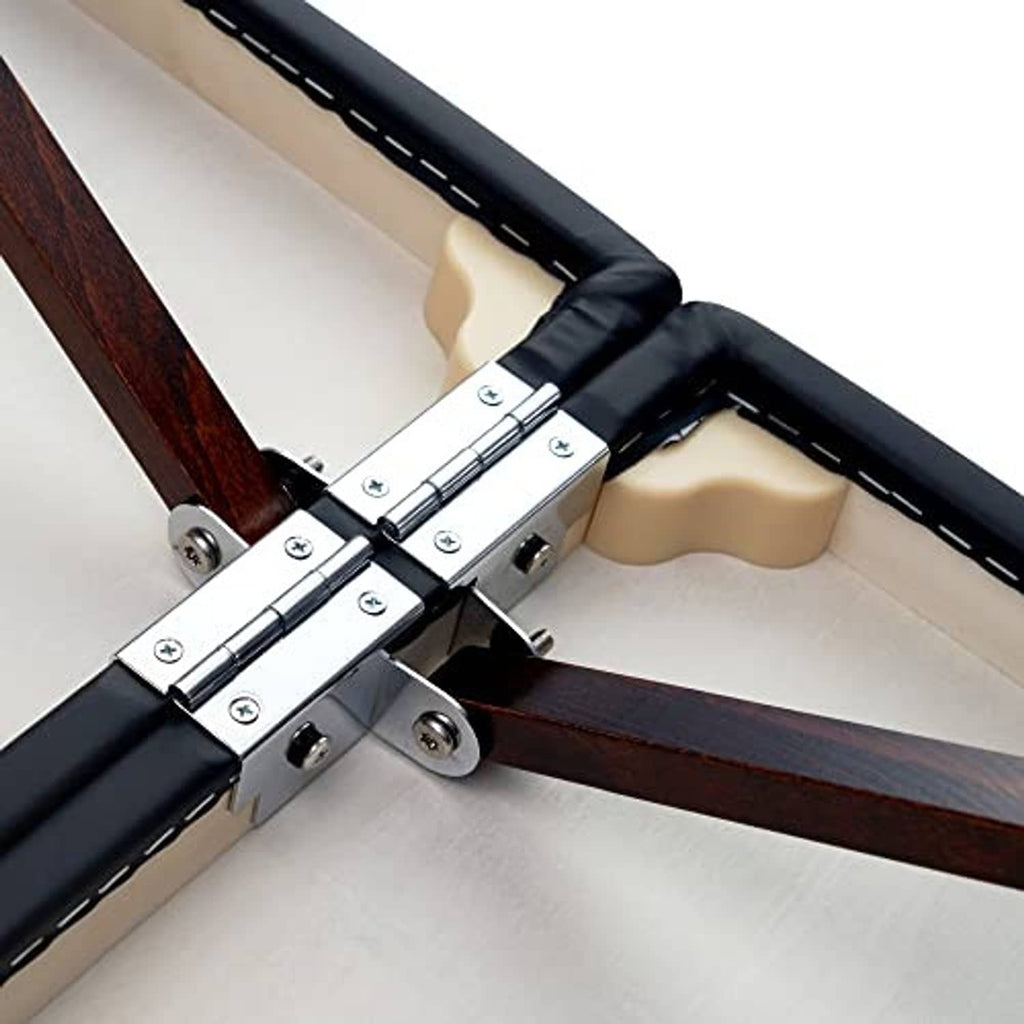 Black massage table hardware with strap and adjustable metal hinges