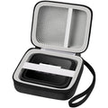 Opened case showing mesh pocket and foam-lined compartments with wrist strap