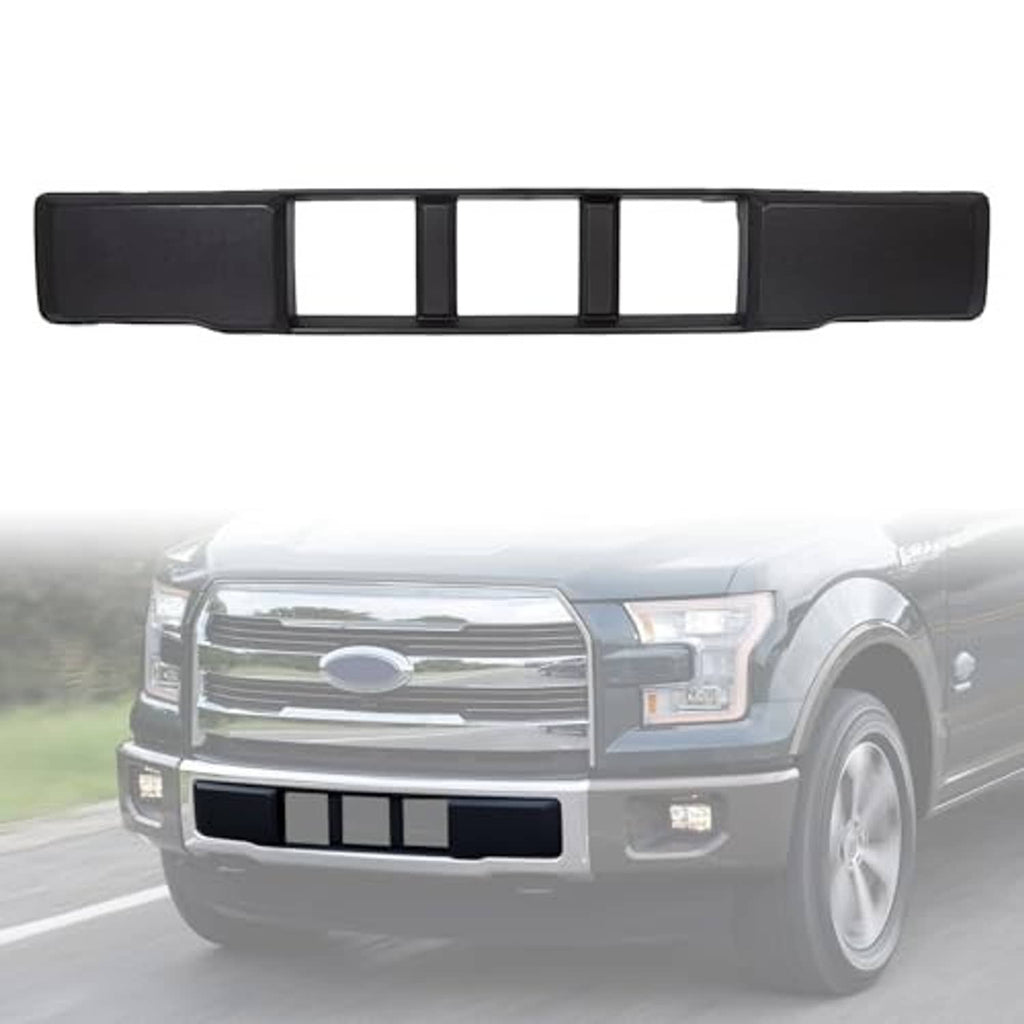 Black front lower grille trim with four inset vertical openings, front bumper accessory