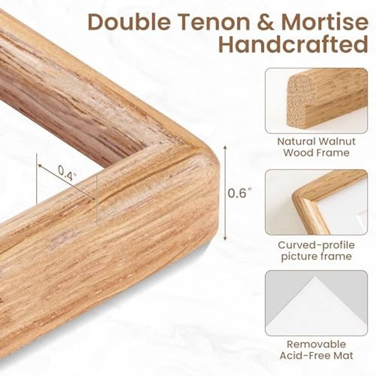 Natural oak picture frame with curved profile and removable aci-free mat