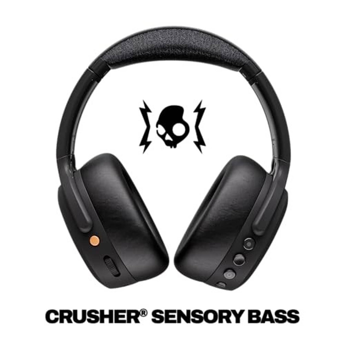 Black over-ear headphones with padded earcups and fabric headband, front view