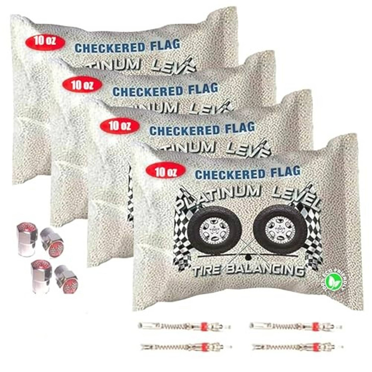 Ceramic tire balancing bead pouches with 10 oz vial set, truck kit (4-pack)