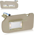 Beige left driver-side sun visor with built-in mirror and rectangular LED light panel