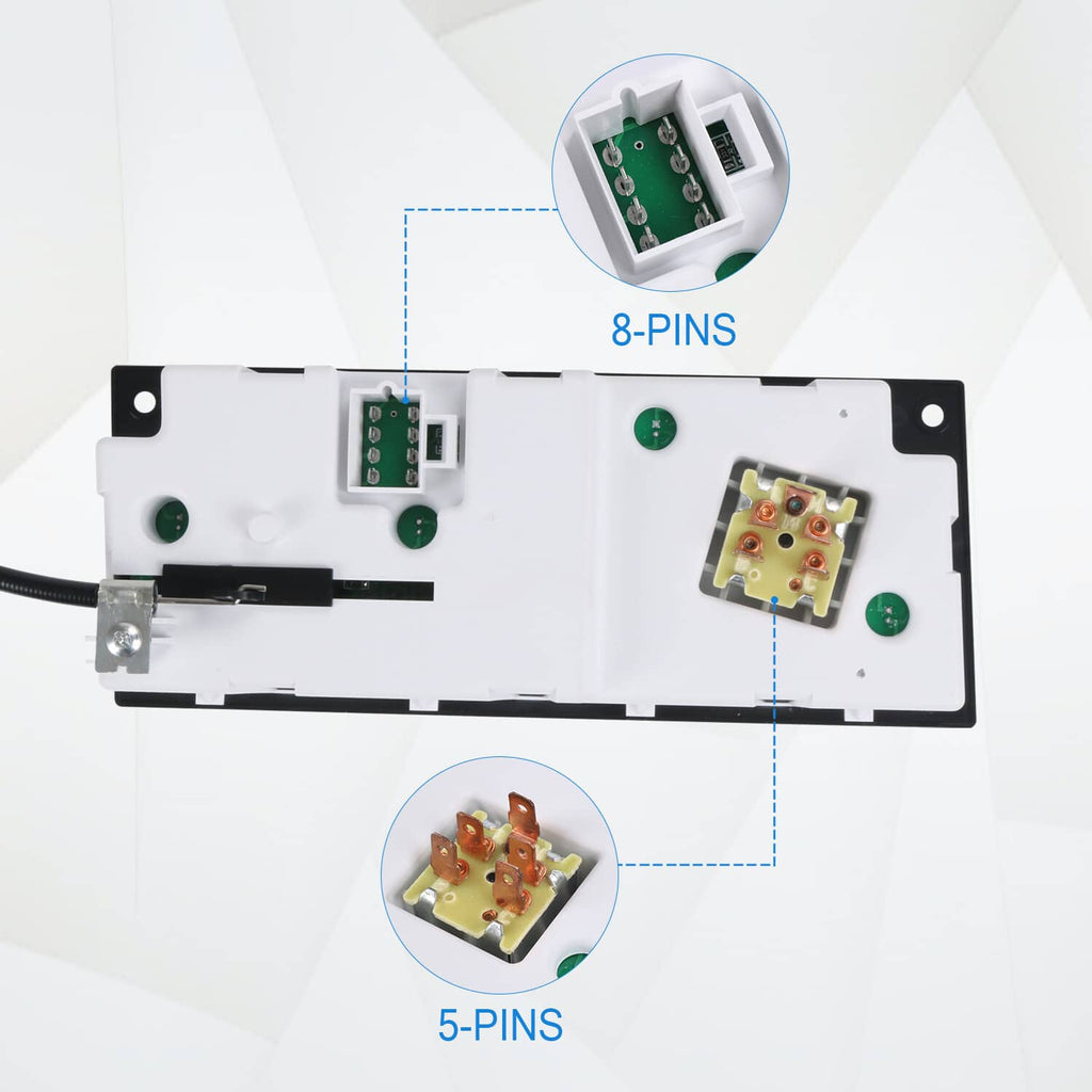 Back side of climate control module showing 5-pin and 8-pin circuit connections