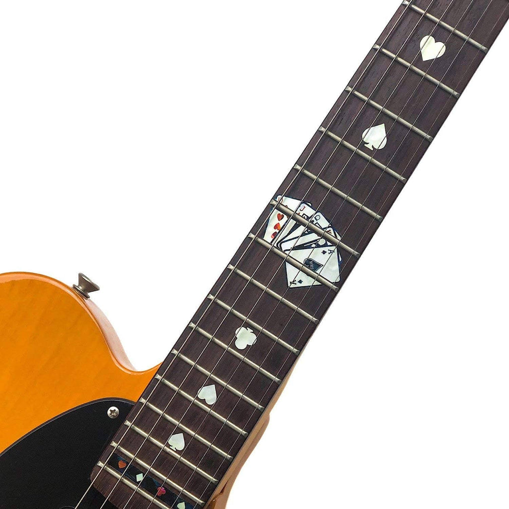 Guitar fretboard inlay stickers with white clover hearts and spade icons