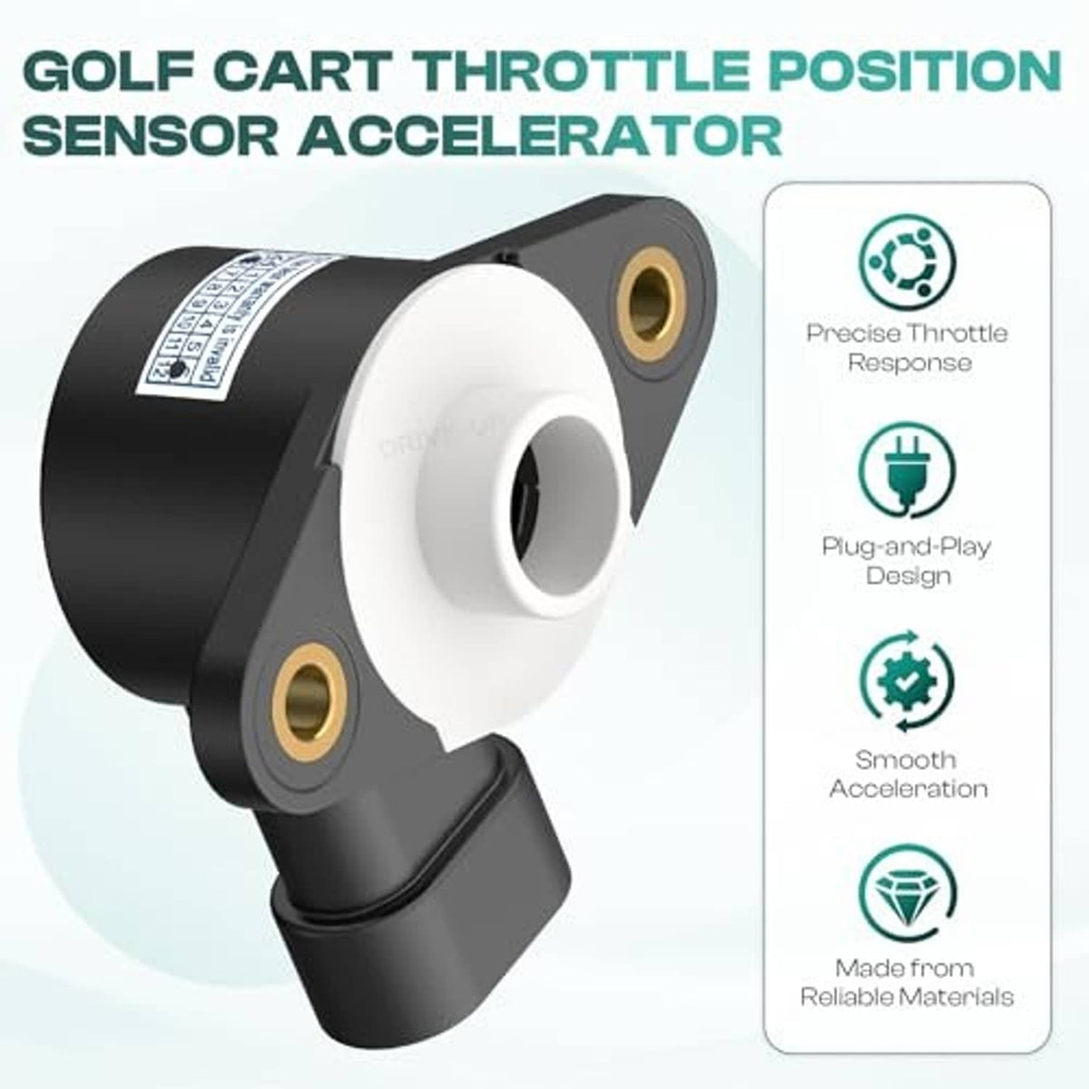 Golf cart throttle position sensor accelerator, black housing with white center insert