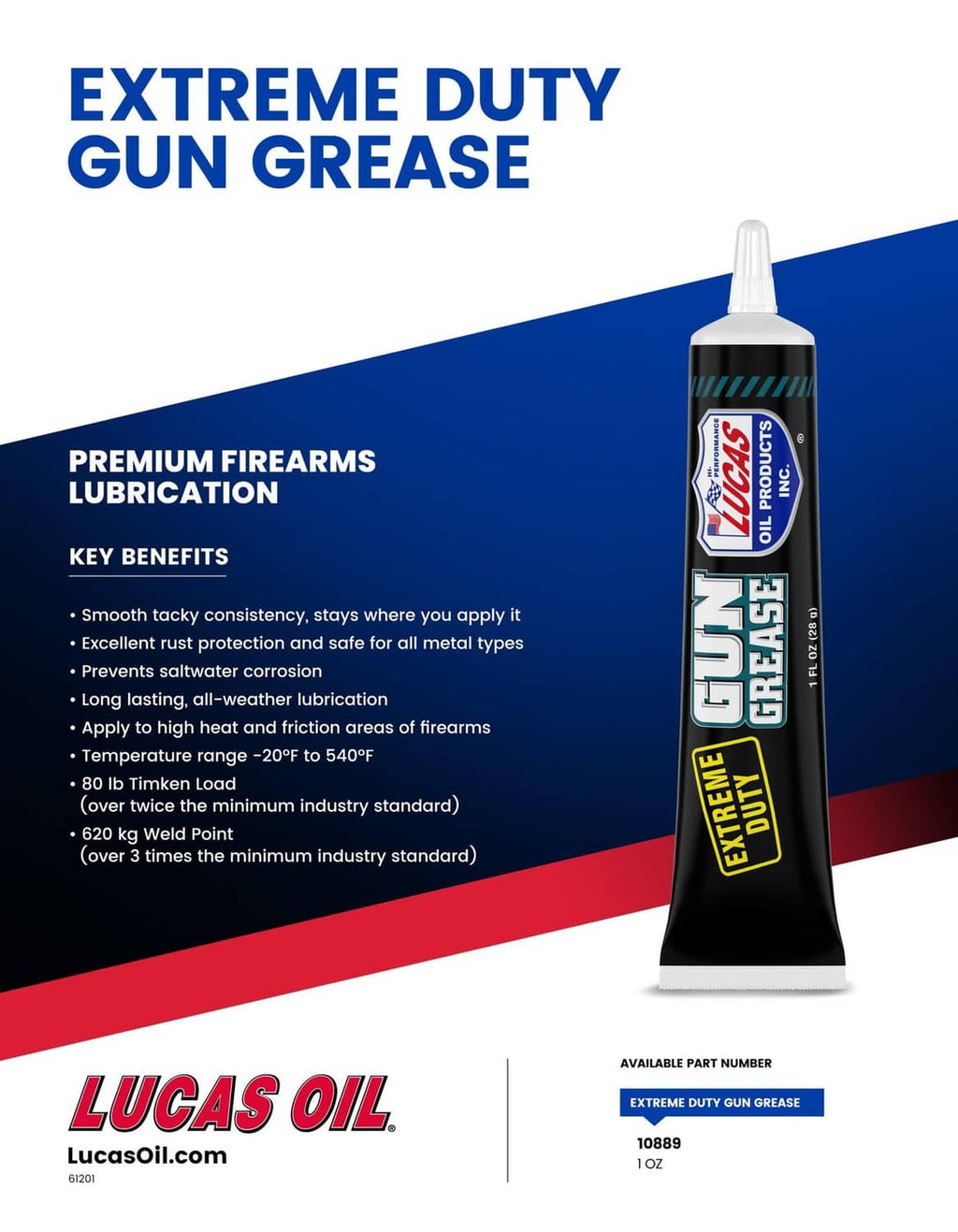 Lucas Oil extreme duty grease tube with white nozzle, 1 oz.