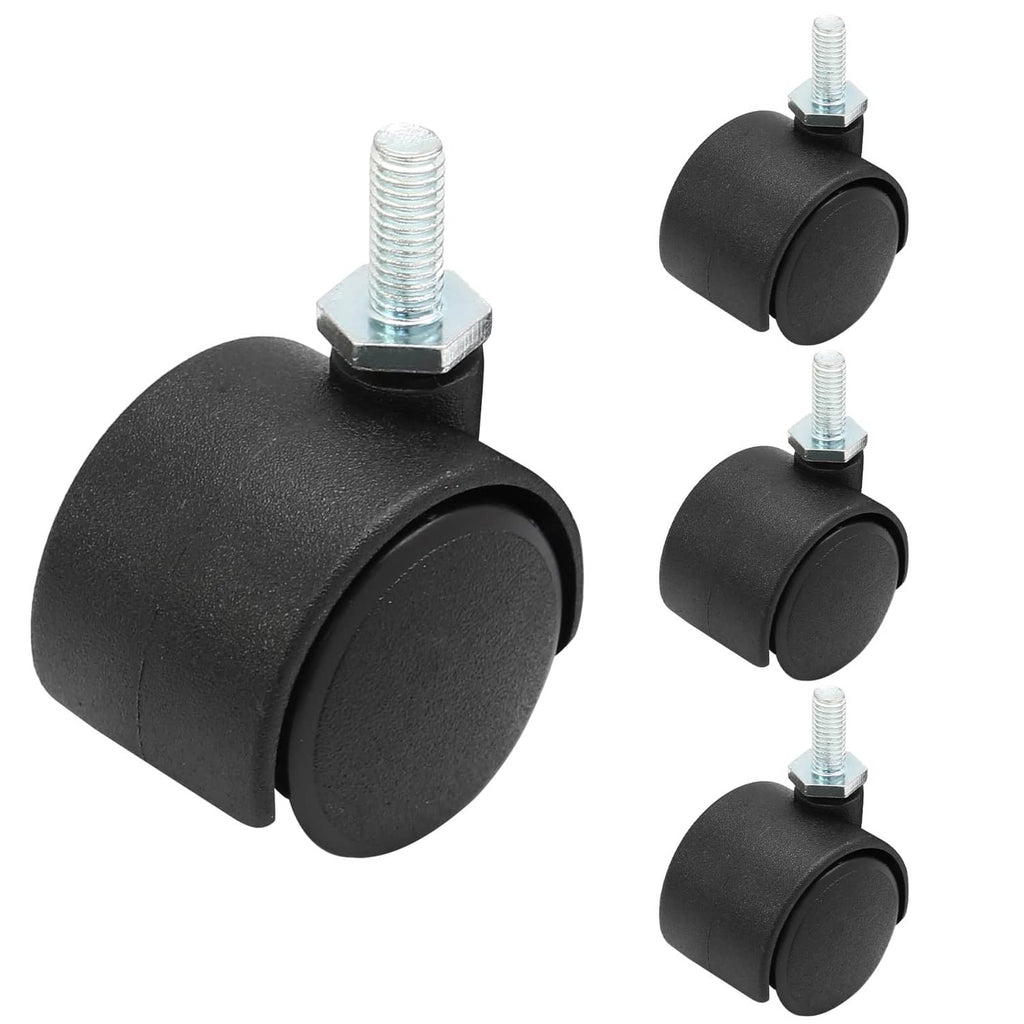 Black swivel caster wheels set with M6 threaded stem, 4-pack