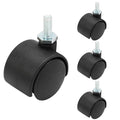 Black swivel caster wheels set with M6 threaded stem, 4-pack