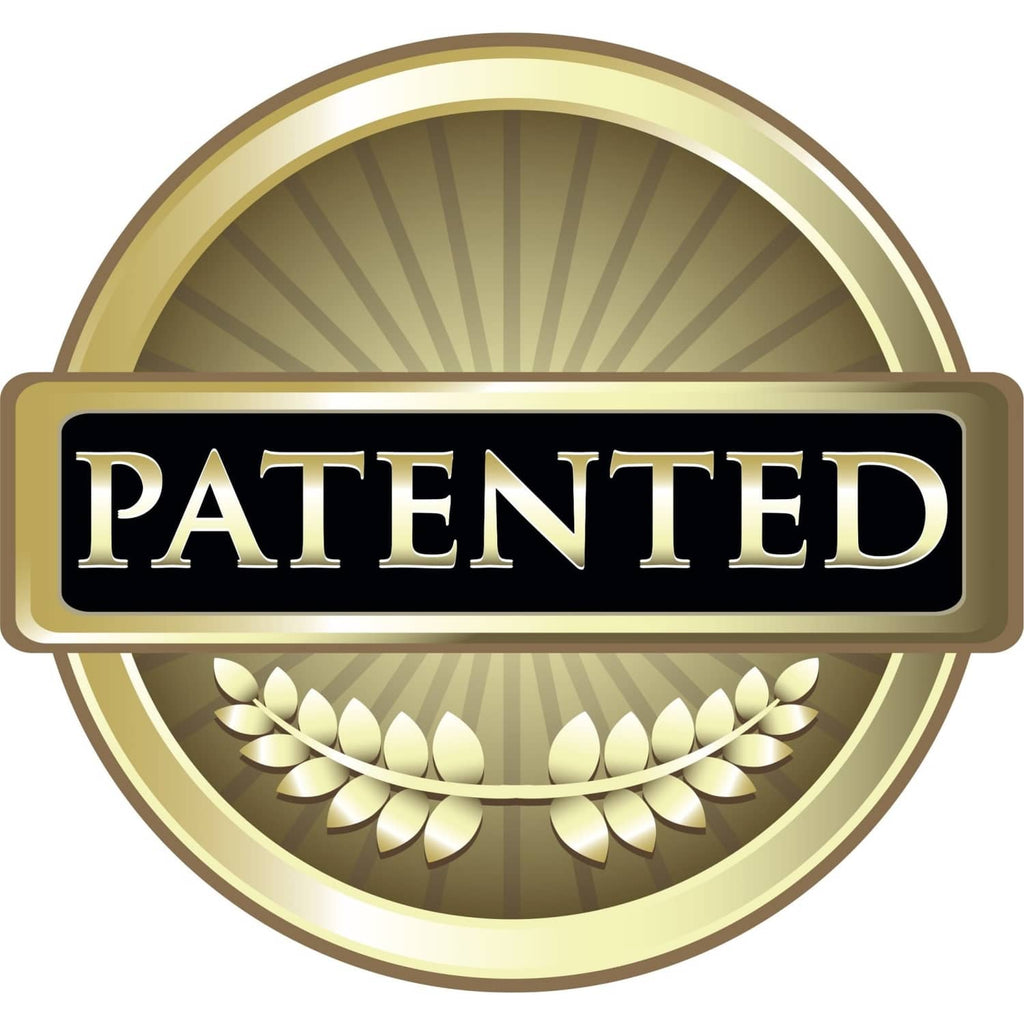 Patented badge seal with gold laurel wreath and raised lettering on a round emblem