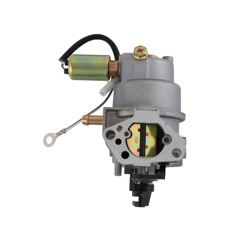 Carburetor assembly with gray body, rainbow cylinder, and visible carburetor chamber opening