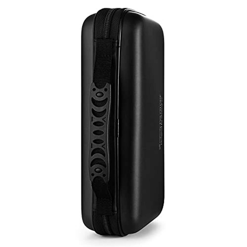 Black EVA CD case side view with strap loop and zippered edge.