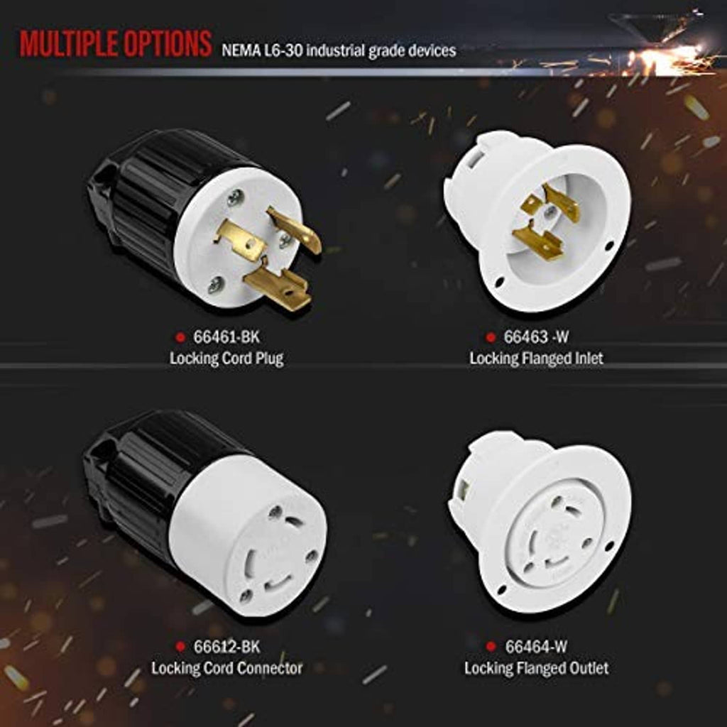 Multiple locking plug connectors shown with brass contacts in black and white housings
