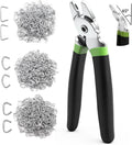 Bent hog ring pliers with black handles and green grip, plus silver hog rings
