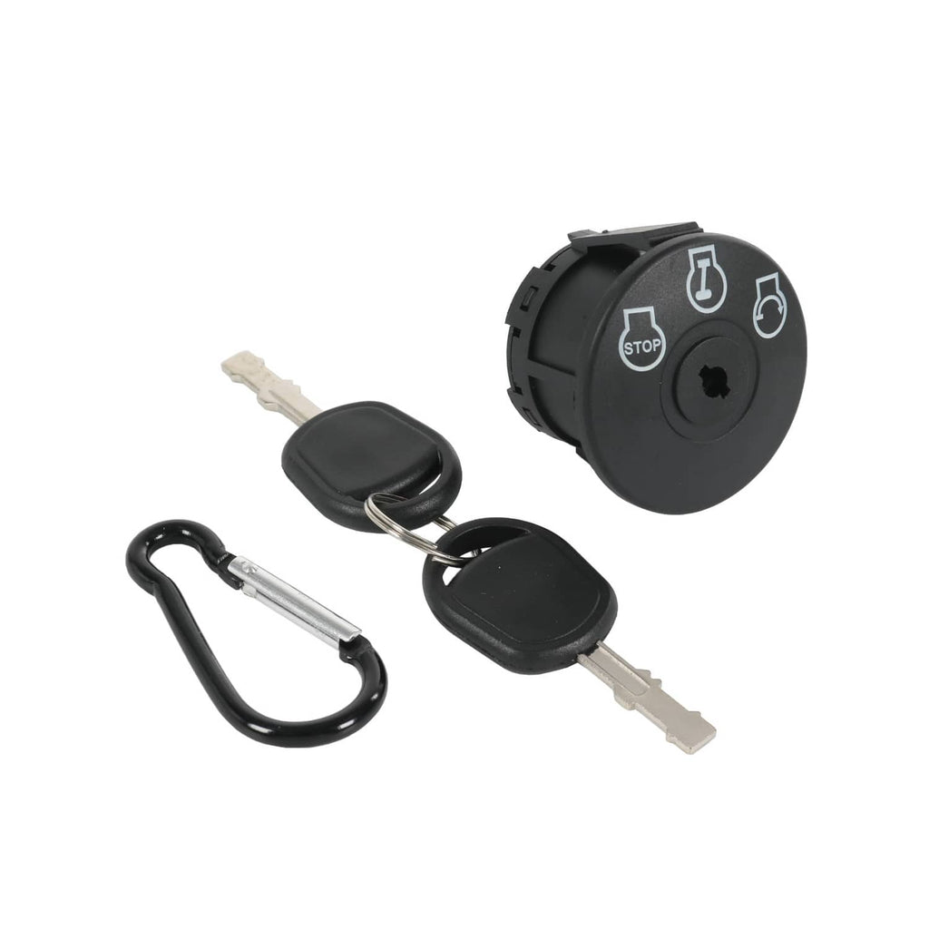 Ignition switch with two keys and key ring, black control face and bezel