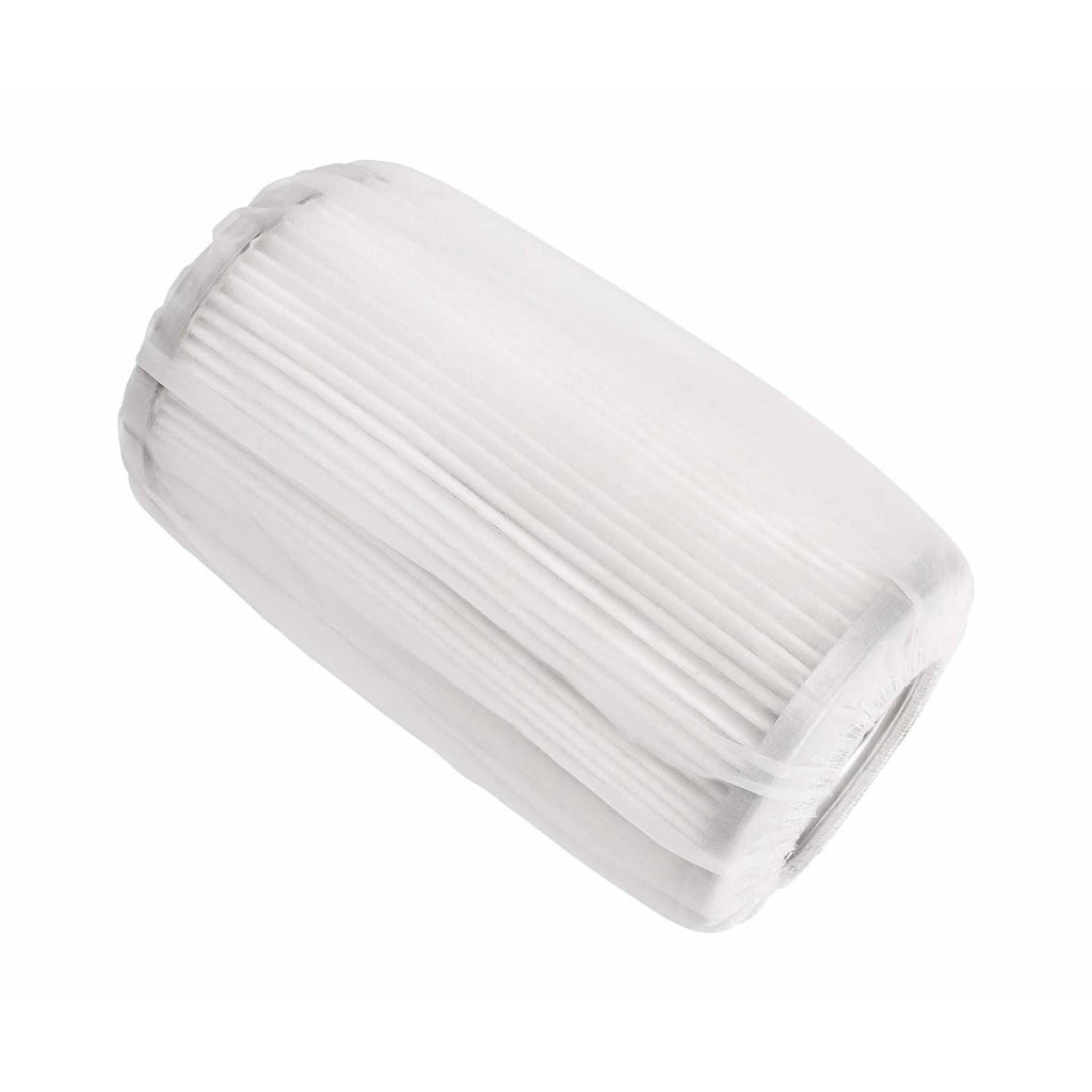 Air filter precleaner sleeve with white pleated filter, cylindrical