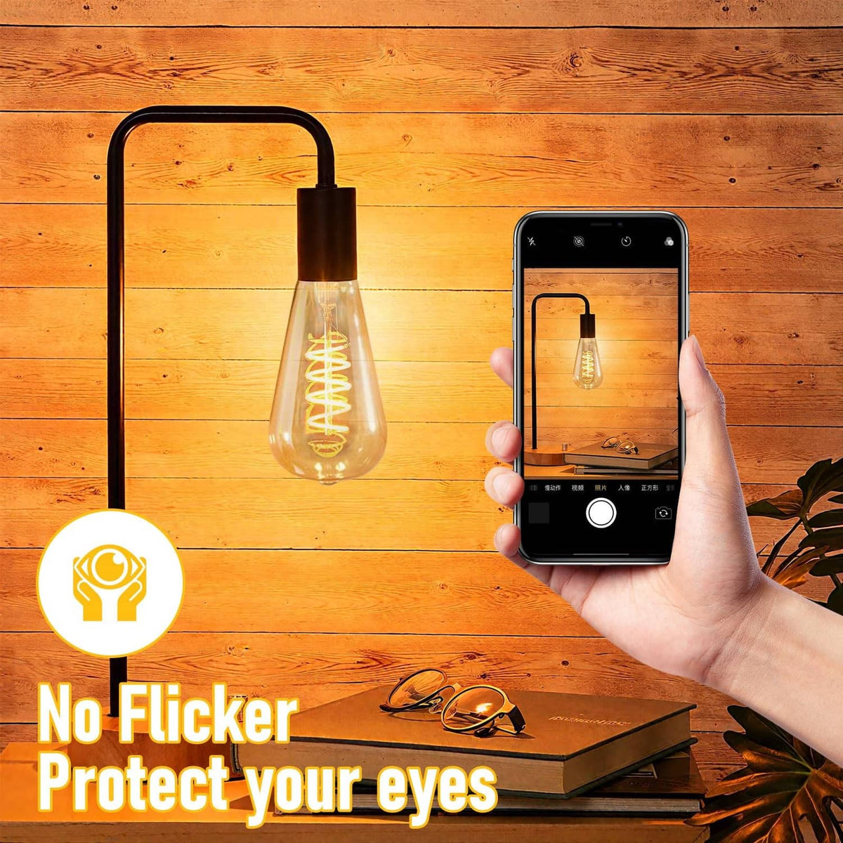 Amber glass LED Edison bulb with spiral filament and E26 base in a pendant light