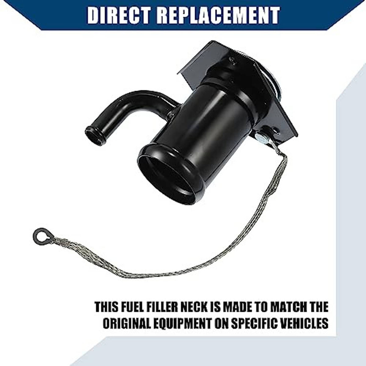 Fuel tank filler neck direct replacement with black housing and braided wire