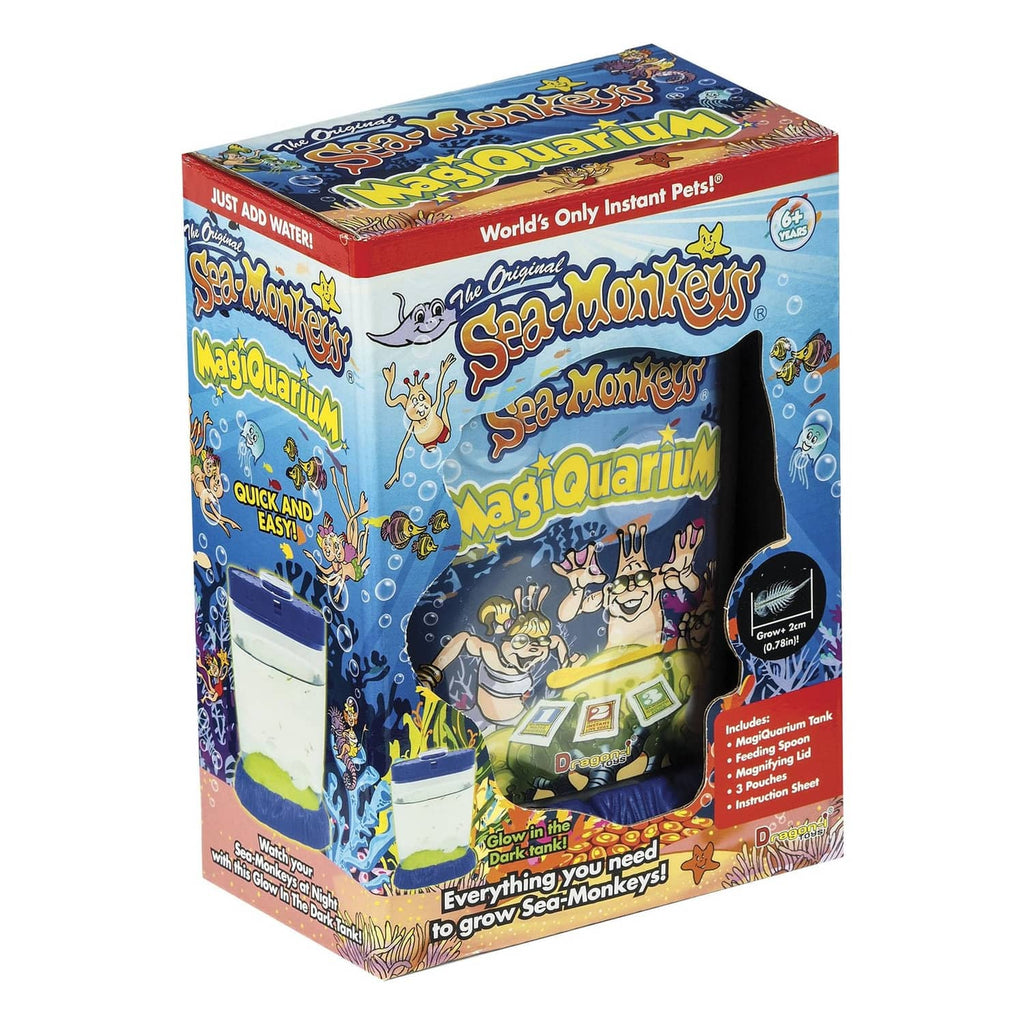Magiquarium grow kit box with blue ocean-themed design and large front window