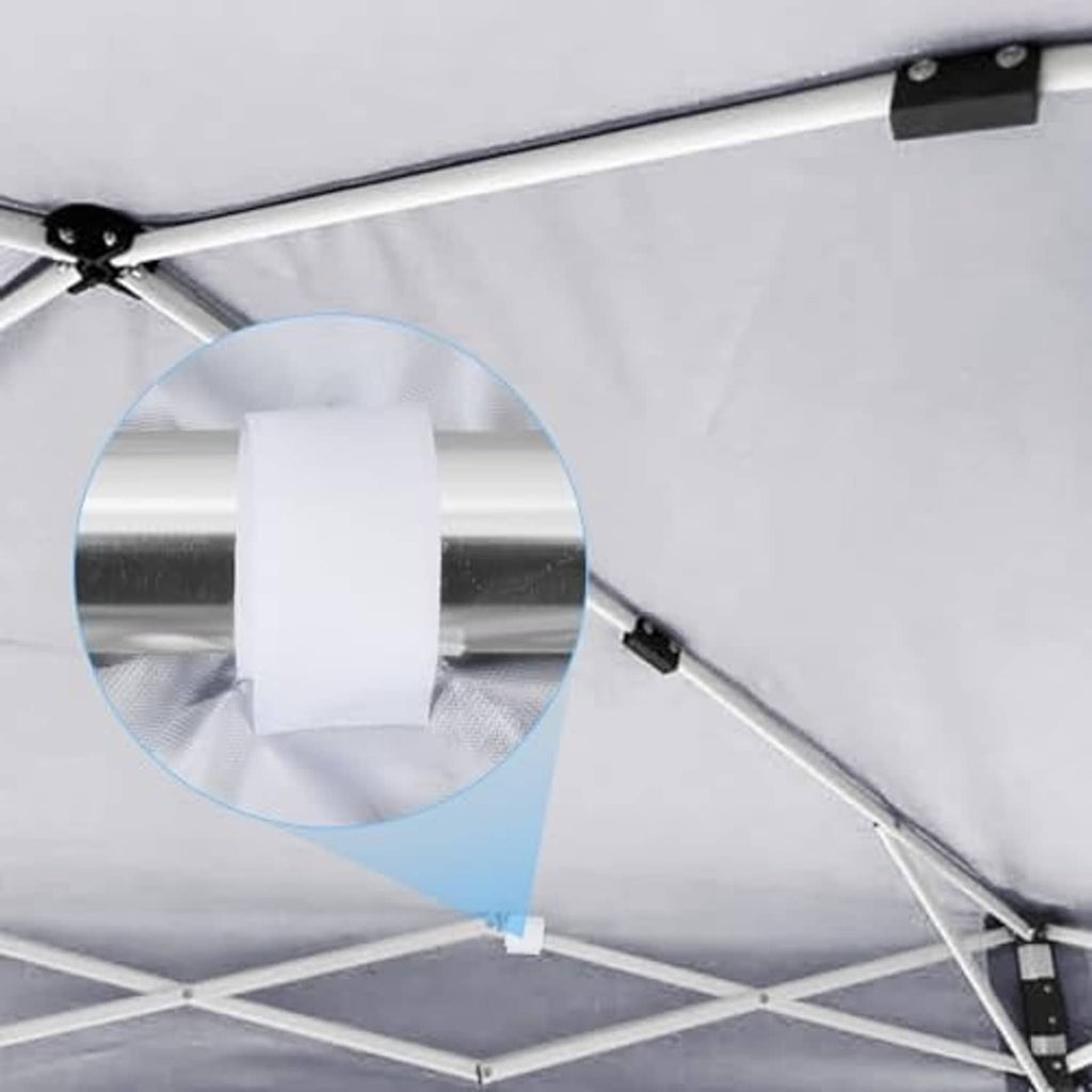 Canopy top cover underside with white reinforced webbing straps on frame