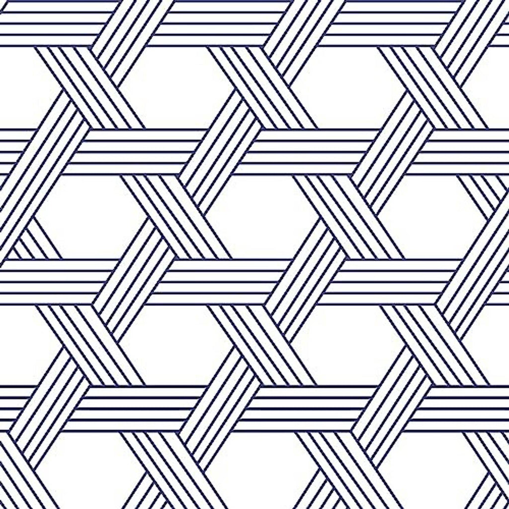 Blue and white geometric lattice self-adhesive wallpaper pattern.