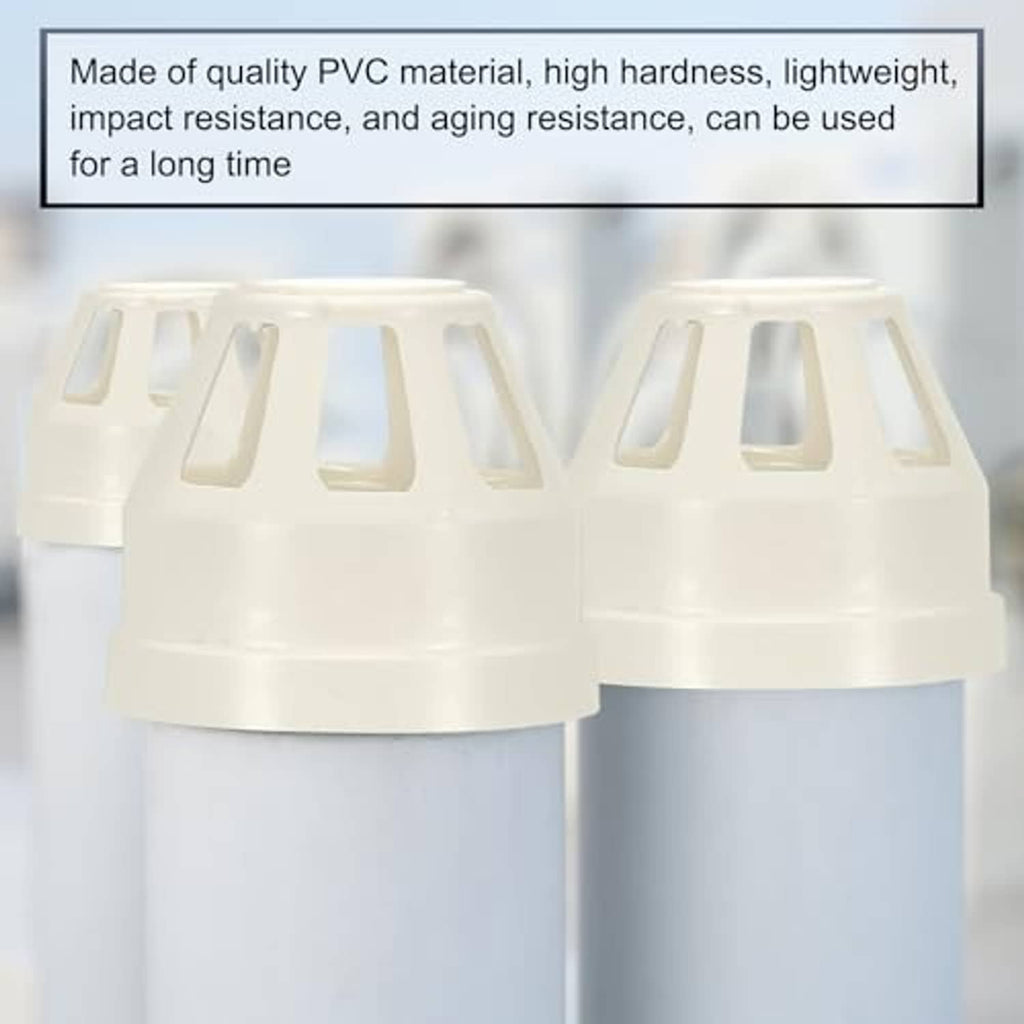 PVC vent cap, white, slotted top and sidewall vent openings, close-up
