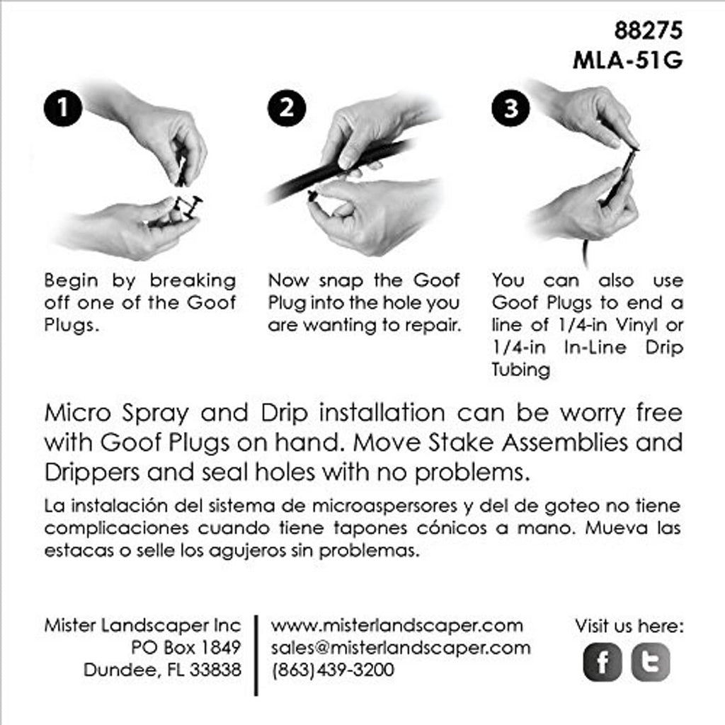 Drip irrigation goof plugs instruction card with numbered installation steps