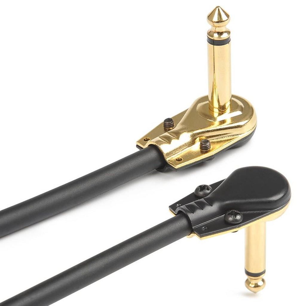 Guitar patch cable with gold 1/4 plug and black cable, clip-style housing