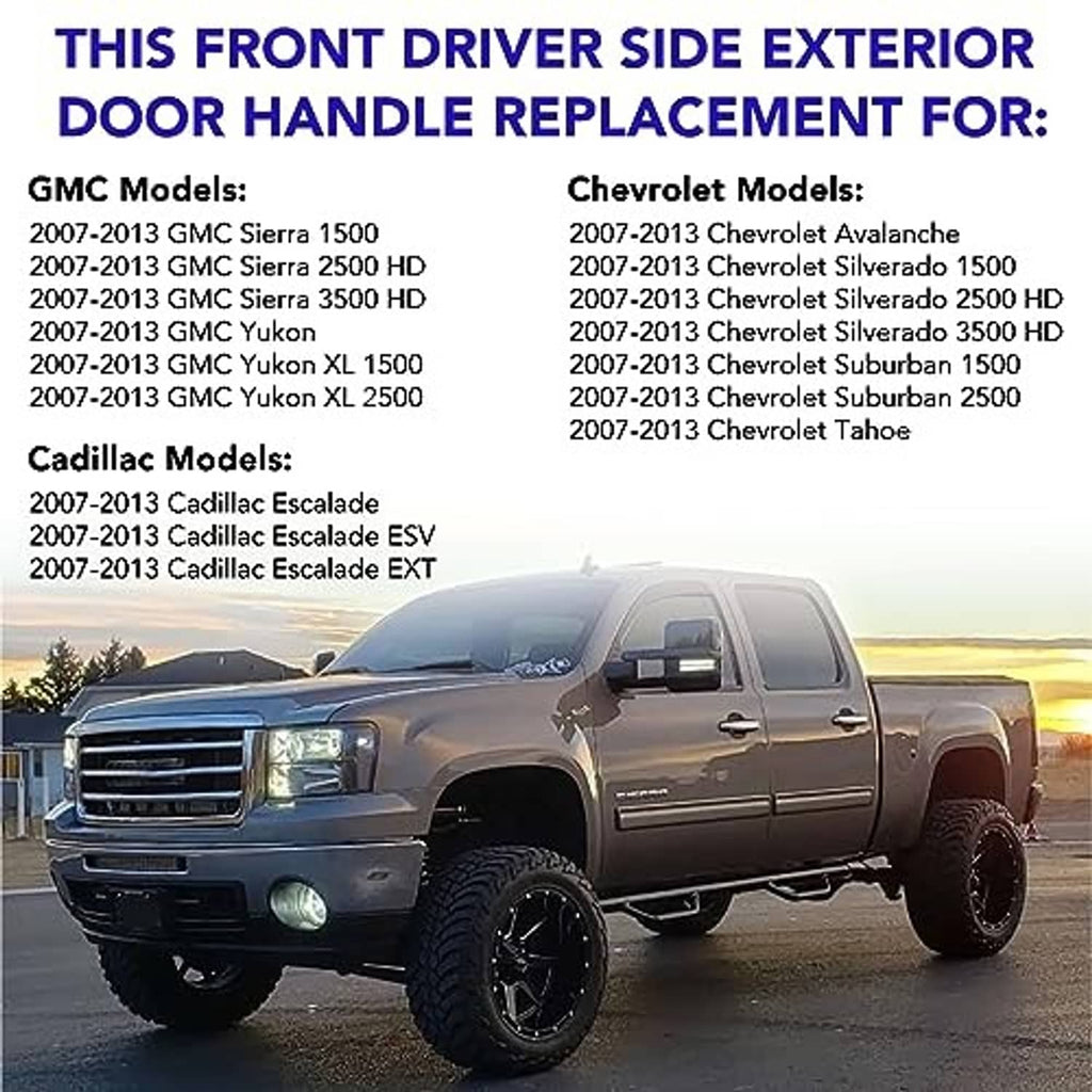 Chrome door handle on pickup truck door exterior