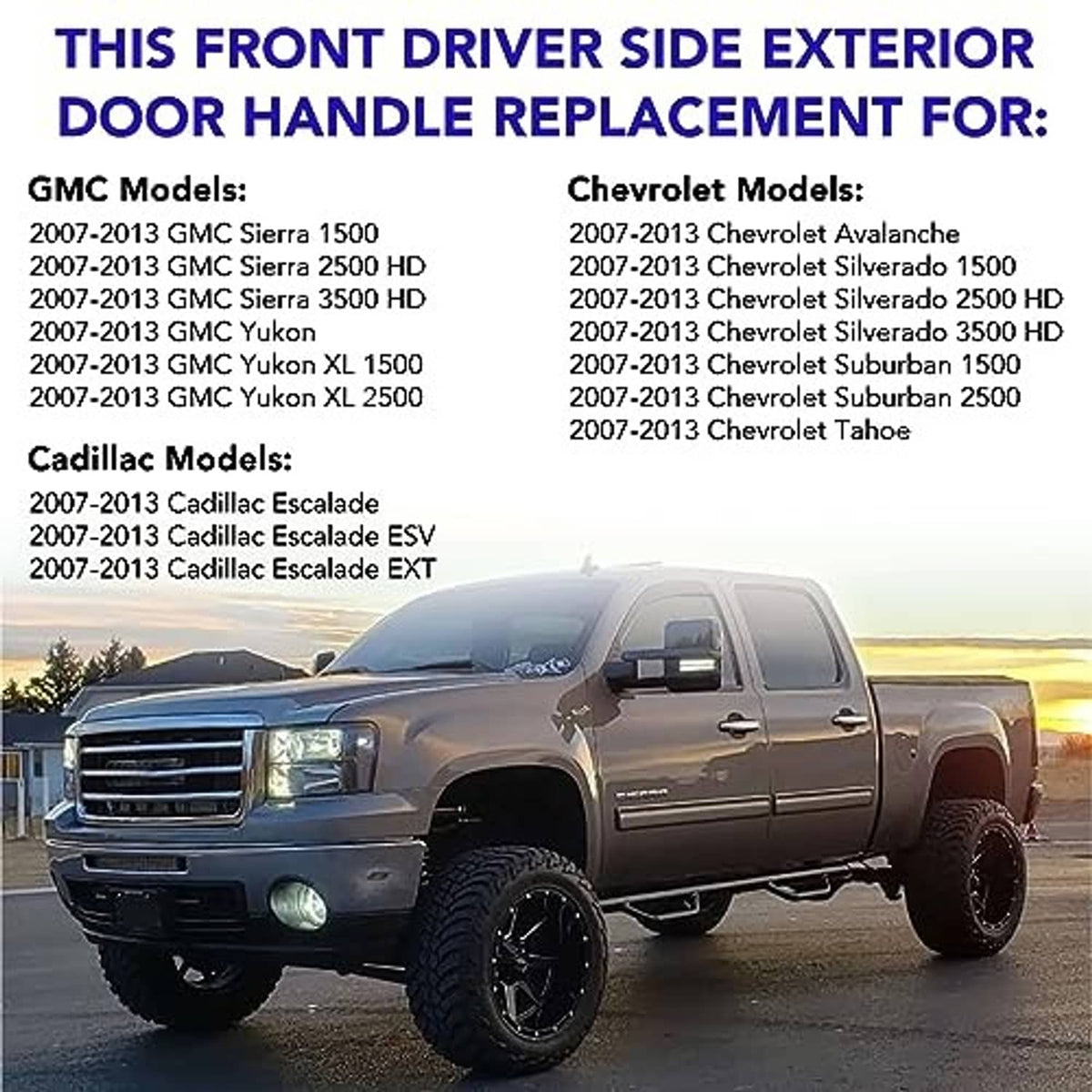 Chrome door handle on pickup truck door exterior