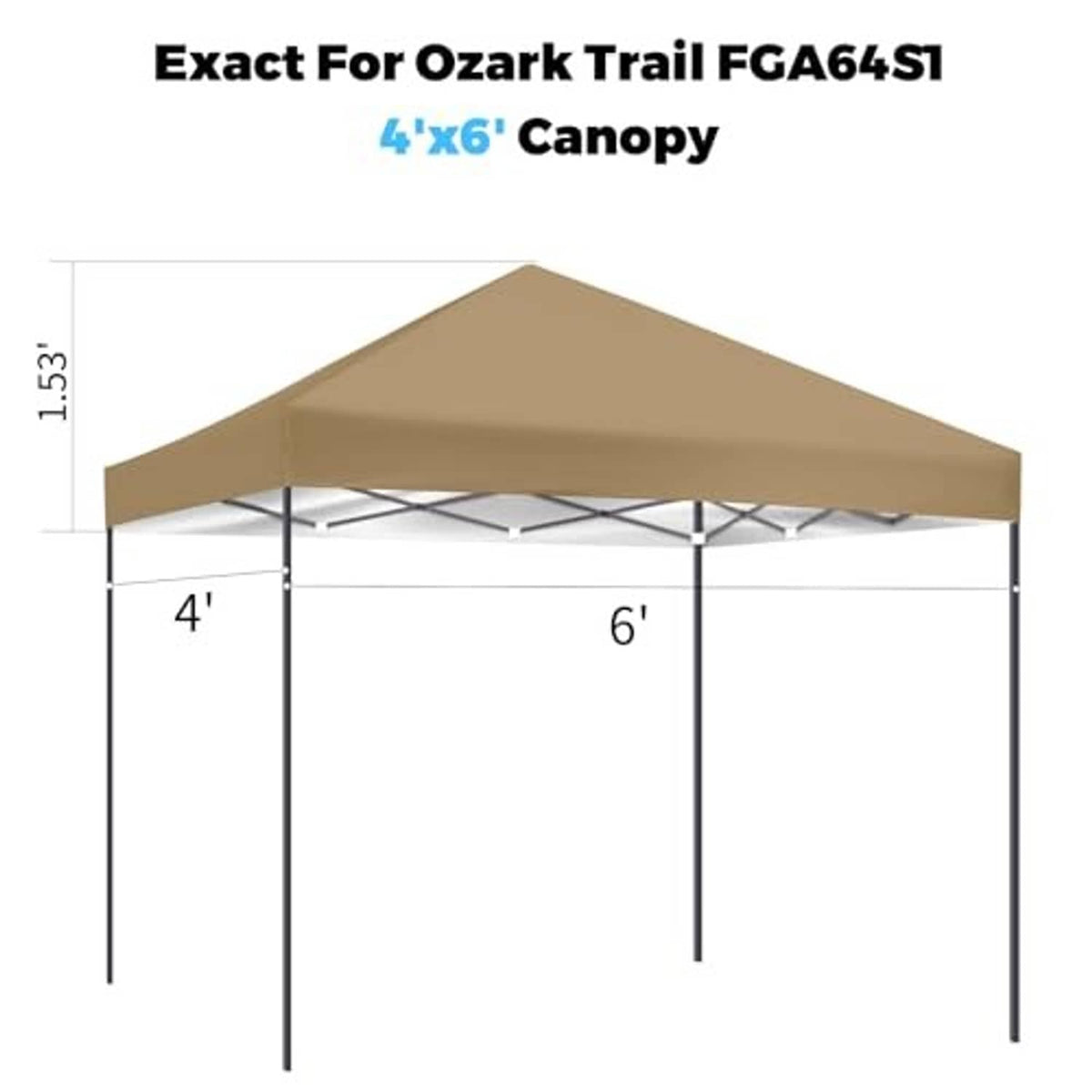Khaki 4 ft x 6 ft canopy top cover, peaked roof on metal frame