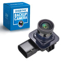 Rear view backup camera with mounting housing and connecting cable; retail box included